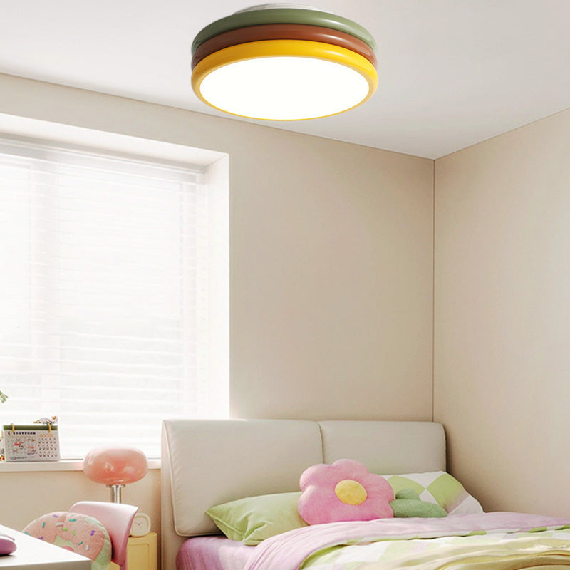 Contemporary Creative Iron Acrylic Round Hamburger LED Flush Mount Ceiling Light For Bedroom