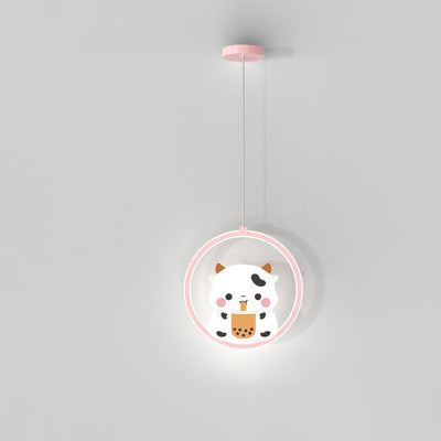 Modern Simplicity Kids Aluminum Iron Acrylic Circle Bear Cow LED Pendant Light For Bedside