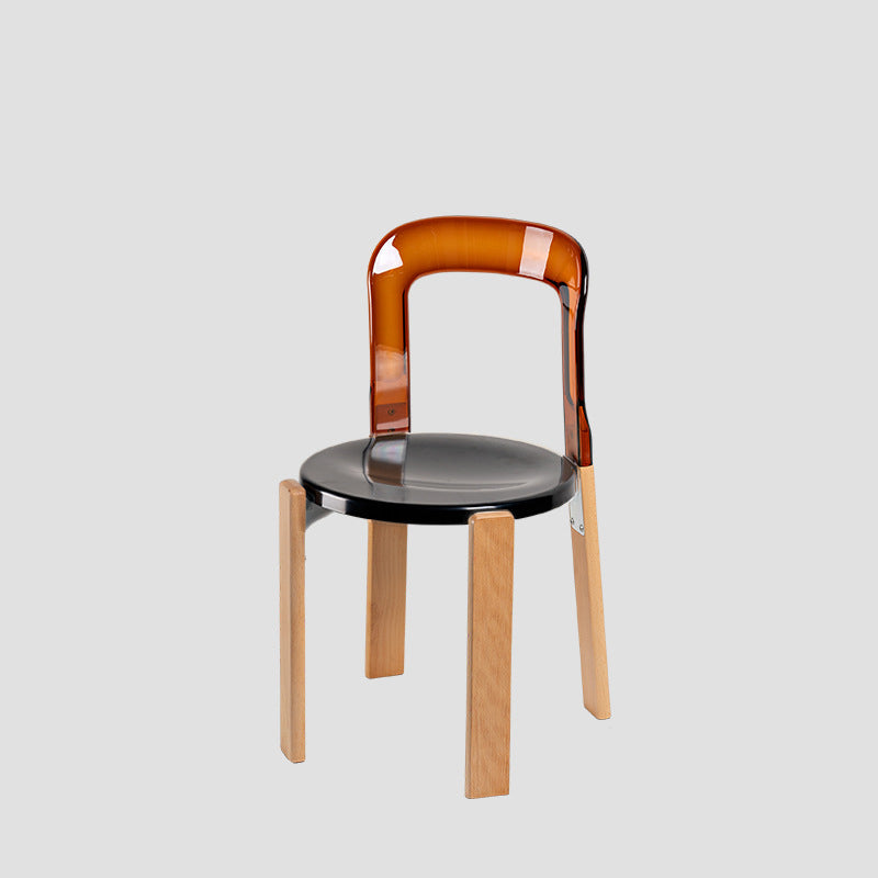 Modern Minimalist Round Wooden ABS PC Chair Four Legs Backrest For Living Room