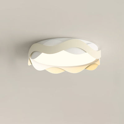 Contemporary Creative Cream Waves Round Acrylic Iron LED Flush Mount Ceiling Light For Living Room