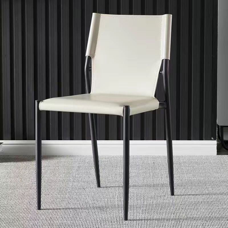 Contemporary Nordic Square Leather Carbon Steel Stackable Dining Chair Backrest For Dining Room