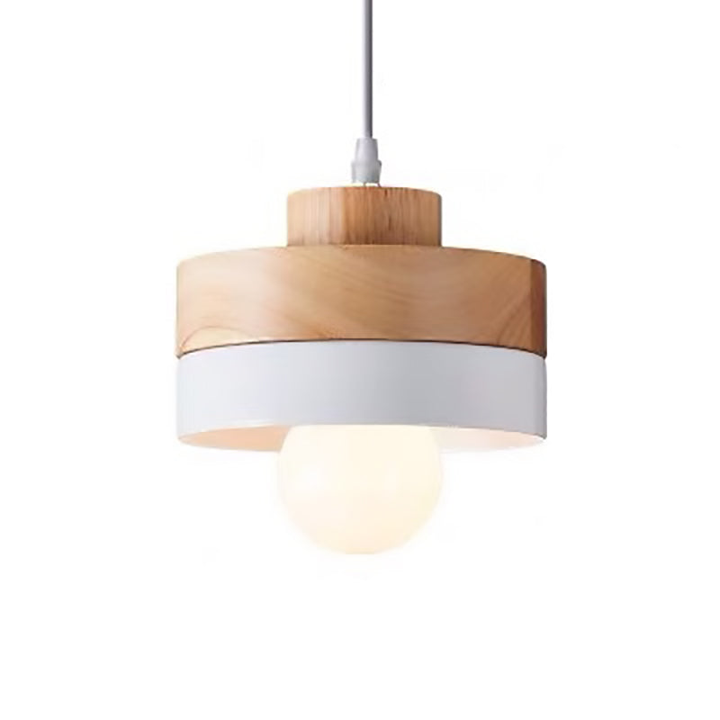 Modern Minimalist Macaron Square Iron Wood 1-Light Pendant Light For Living Room