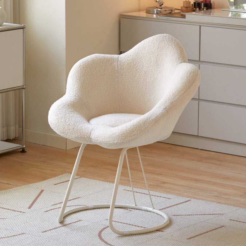 Contemporary Creative Round Flower Lambswool Fabric Metal Vanity Stool Backrest For Bedroom