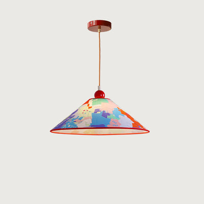 Modern Creative Cone Oil Painting Iron Fabric 1-Light Pendant Light For Living Room