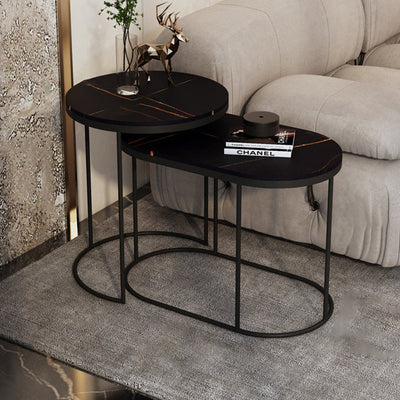 Contemporary Luxury Oval Sintered Stone Top Nesting End Table For Living Room