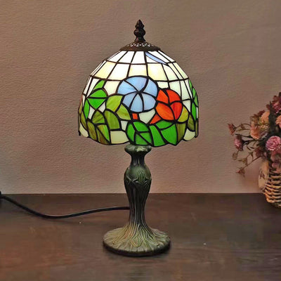 Traditional Tiffany Dome Flower Zinc Stained Glass 1-Light Table Lamp For Bedroom