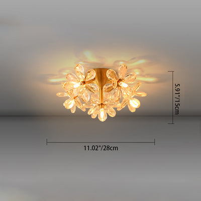 Modern Minimalist Flower Brass Crystal 3/5/6/7 Light Flush Mount Ceiling Light For Living Room