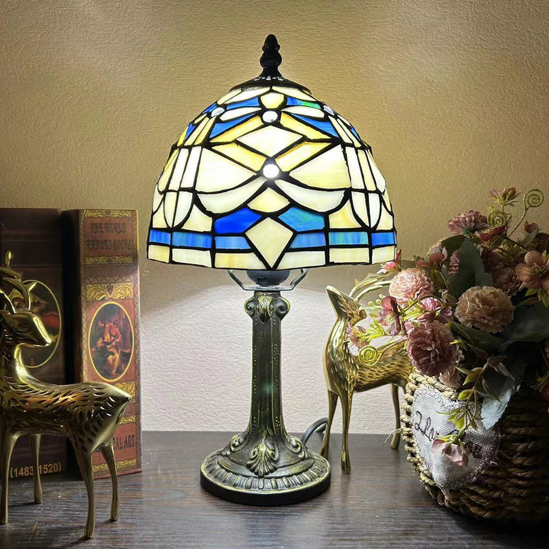 Traditional Tiffany Dome Iron Glass 1-Light Table Lamp For Study