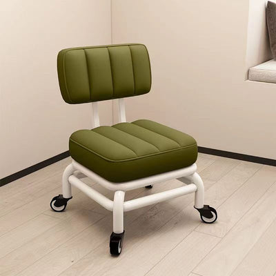 Contemporary Scandinavian Square Leather Upholstered Movable Footstool Backrest Caster For Living Room