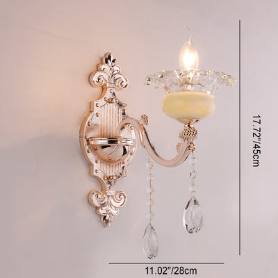 Traditional European Carved Sconce Zinc Alloy Imitation Jade 1/2 Light Wall Sconce Lamp For Living Room