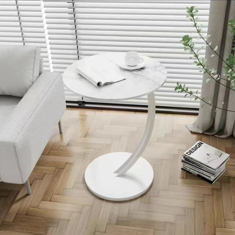 Modern Minimalist Round Wood Grain MDF Stainless Steel End Table For Living Room