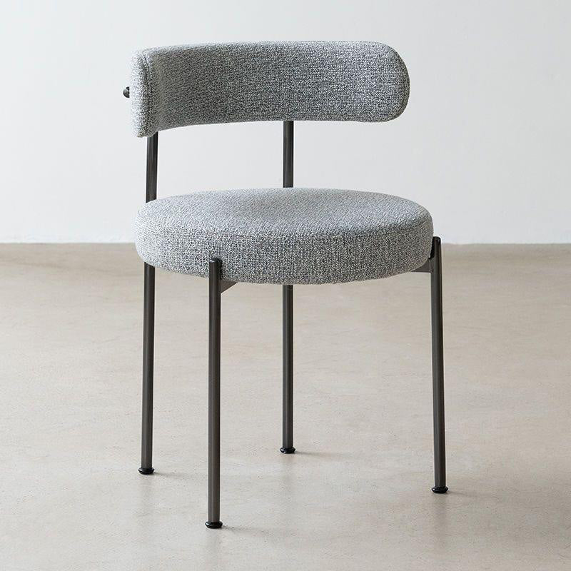 Modern Minimalist Round Velvet Upholstered Stainless Steel Tubular Legs Dining Chair Backrest Armless For Dining Room