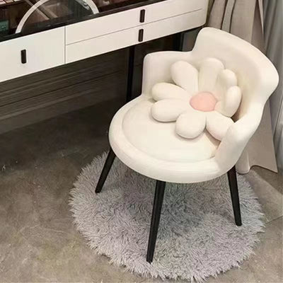 Contemporary Creative Floral Round Velvet Metal Vanity Stool Backrest Arm For Bedroom