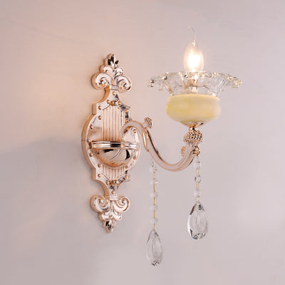 Traditional European Carved Sconce Zinc Alloy Imitation Jade 1/2 Light Wall Sconce Lamp For Living Room