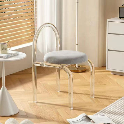 Modern Luxury Transparent Arched Frame Velvet Acrylic Vanity Stool Backrest For Bedroom