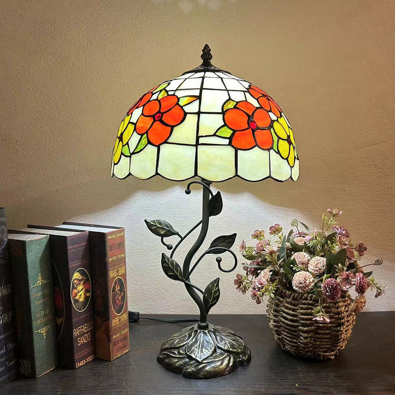 Traditional Tiffany Dome Iron Glass 1-Light Table Lamp For Living Room