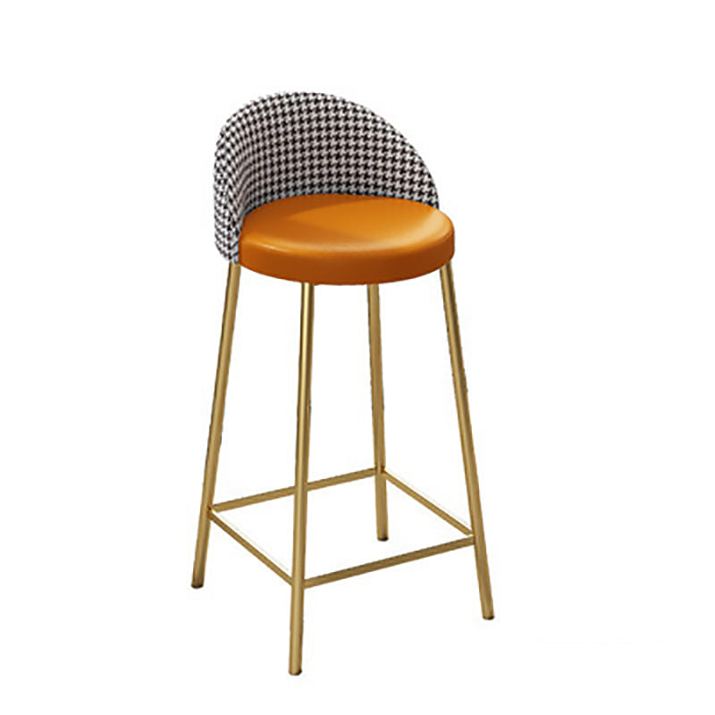 Contemporary Scandinavian Round PU Leather Iron Frame Bar Stool Low Back Footrest For Dining Room