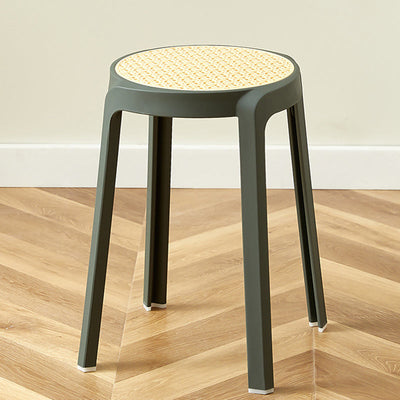 Contemporary Scandinavian Weaving PP Round Stool Dining Chair Backless Stackable For Dining Room