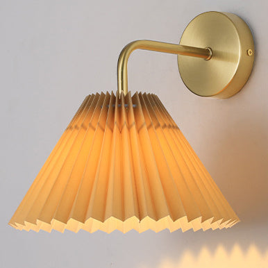 Contemporary Simplicity Pleated Cone Iron Fabric 1-Light Wall Sconce Lamp For Living Room