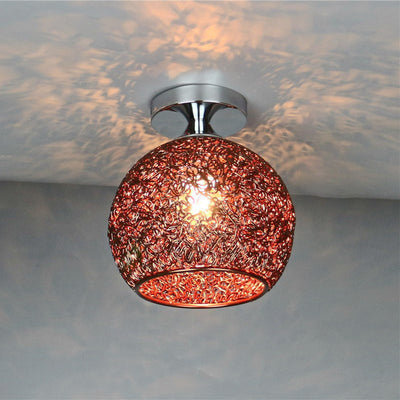 Contemporary Scandinavian Iron Aluminum Weaving Ball 1-Light Semi-Flush Mount Ceiling Light For Hallway