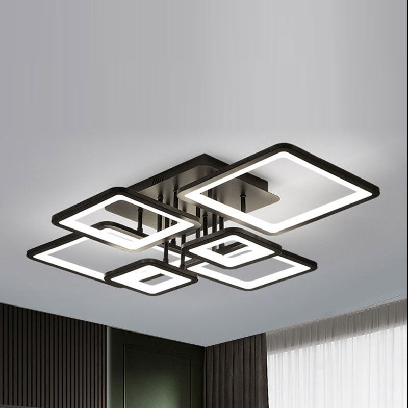 Modern Minimalist Combination Square Hardware Acrylic LED Semi-Flush Mount Ceiling Light For Living Room