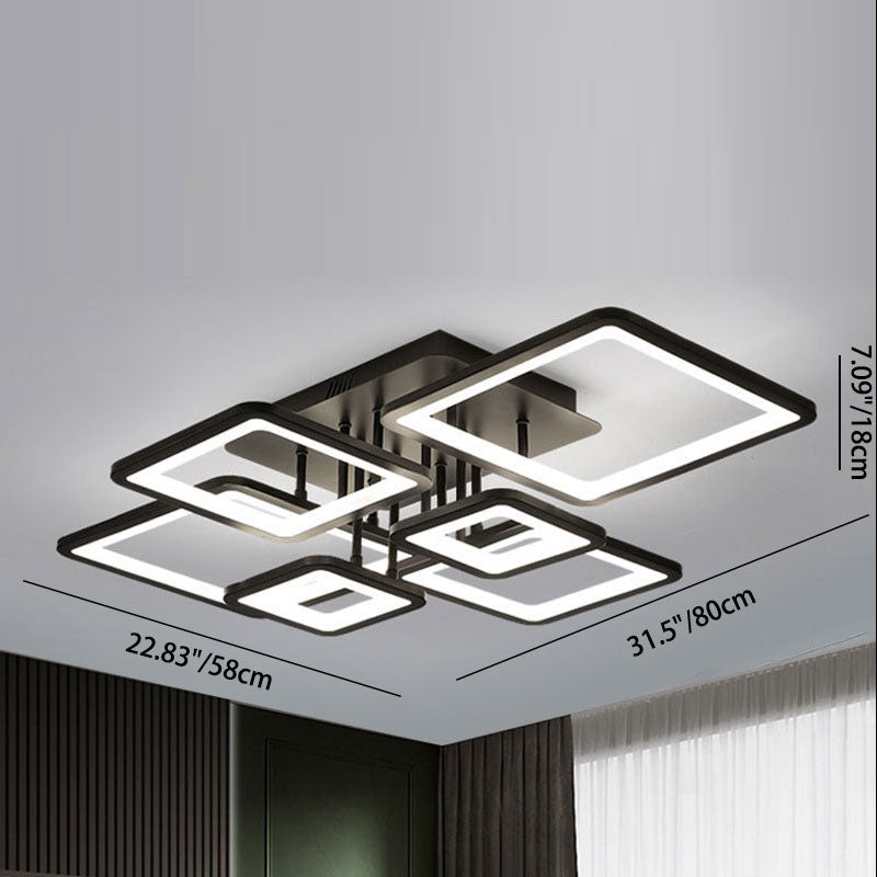 Modern Minimalist Combination Square Hardware Acrylic LED Semi-Flush Mount Ceiling Light For Living Room