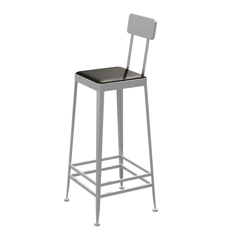 Modern Minimalist Square Leather Upholstered Iron Frame Bar Stool Backrest Footrest For Dining Room