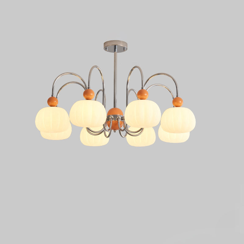 Modern Minimalist Pumpkin Branch Orb Iron PE 8-Light Chandelier For Bedroom