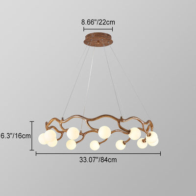 Contemporary Creative Round Tree Branch Hardware Glass 6/8/10/12 Light Chandelier For Living Room