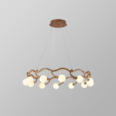 Contemporary Creative Round Tree Branch Hardware Glass 6/8/10/12 Light Chandelier For Living Room