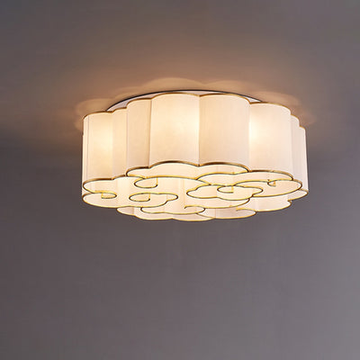 Traditional Chinese Iron Fabric Round Cloud 5/6/7/9/12/13 Light Flush Mount Ceiling Light For Bedroom