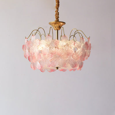 Traditional French Iron Glass Round Flower 5/6 Light Chandeliers For Bedroom