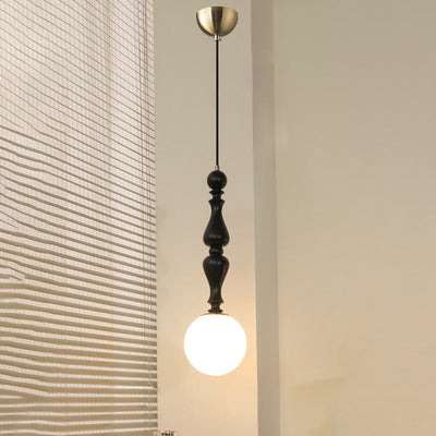 Contemporary Retro Wood Aluminum Glass Ball 1-Light Pendant Light For Bedroom