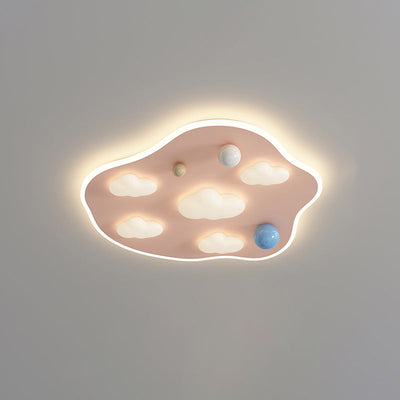 Contemporary Creative Kids Iron Acrylic Round Irregular Shape Mouse Cloud LED Flush Mount Ceiling Light For Bedroom