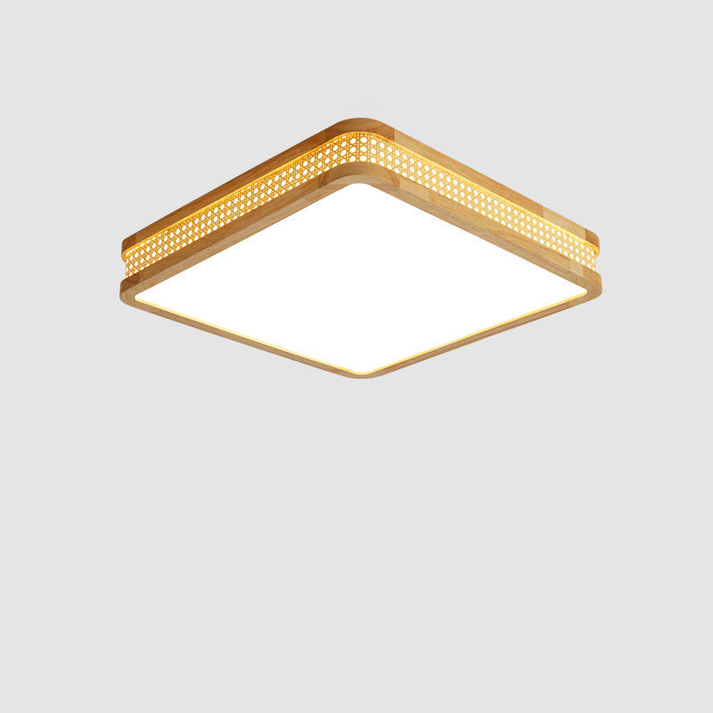 Modern Minimalist Square Acrylic Wood LED Flush Mount Ceiling Light For Bedroom