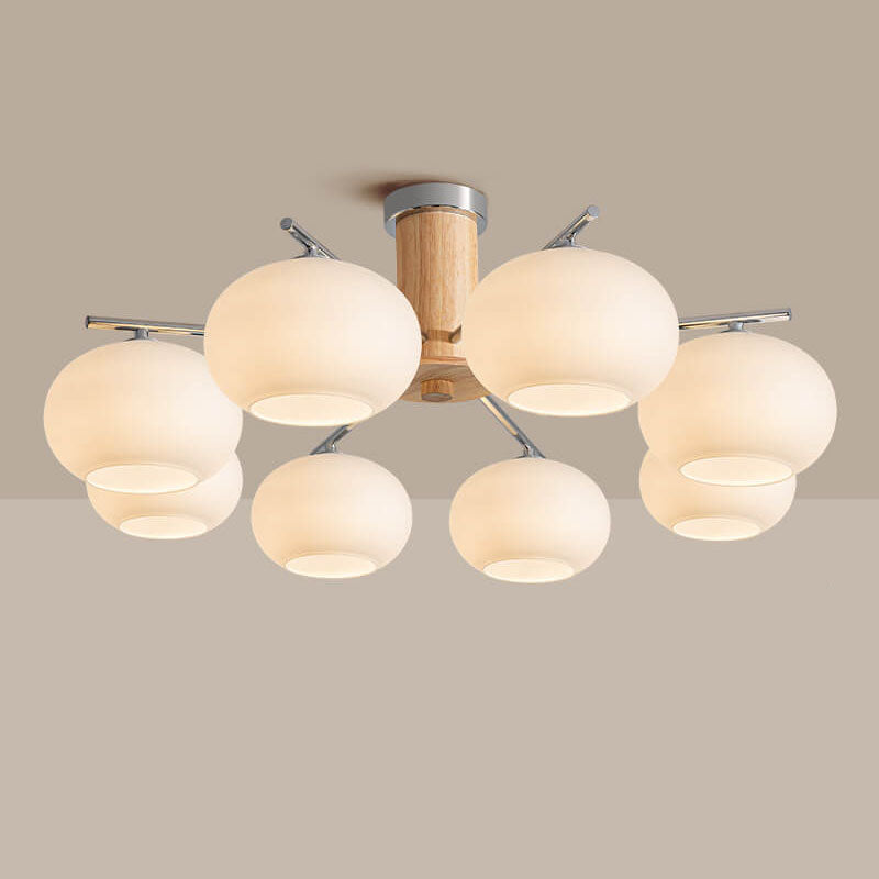 Modern Simplicity Wood Hardware Glass Stripes 3/5/6/8-Light Chandelier For Living Room