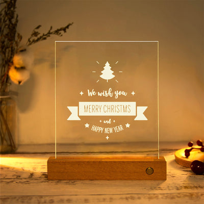 Modern Christmas Rectangular Acrylic Plate Solid Wood USB LED Table Lamp