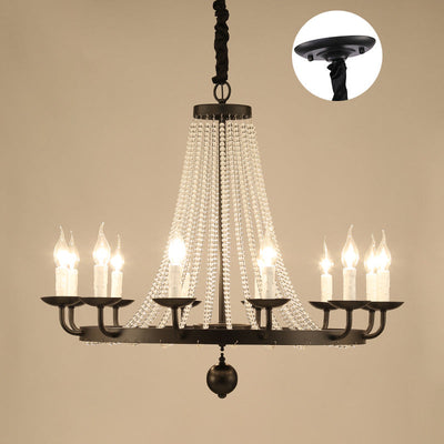 Contemporary Luxury Iron Round Frame Candelabra Crystal Bead 6/8/10/12-Light Chandelier For Living Room