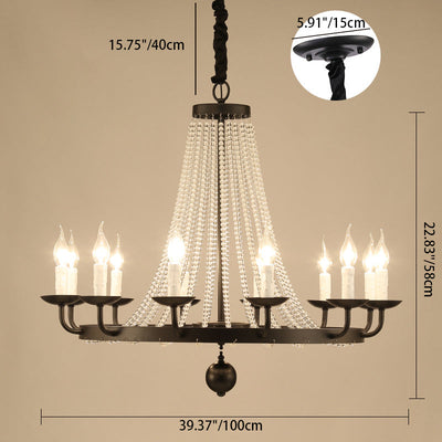 Contemporary Luxury Iron Round Frame Candelabra Crystal Bead 6/8/10/12-Light Chandelier For Living Room