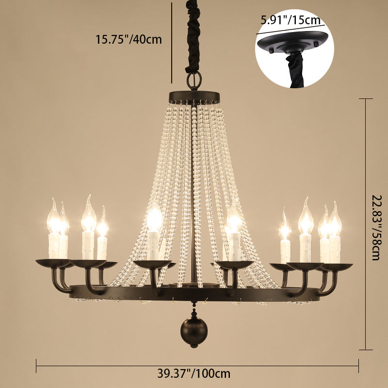 Contemporary Luxury Iron Round Frame Candelabra Crystal Bead 6/8/10/12-Light Chandelier For Living Room