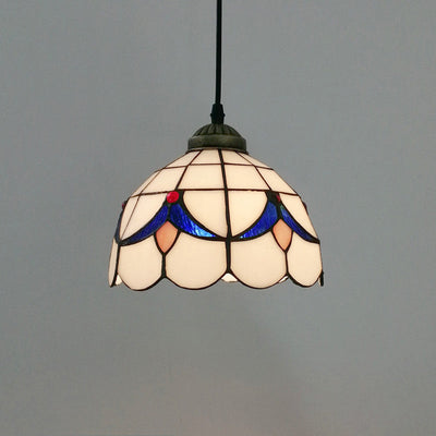 Traditional Tiffany Half Round Glass 1-Light Pendant Light For Bedroom