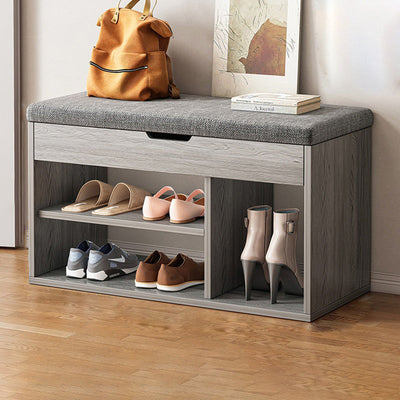 Modern Minimalist Rectangle Fabric PU Leather Wood Shoe Storage 3-Tier For Entryways