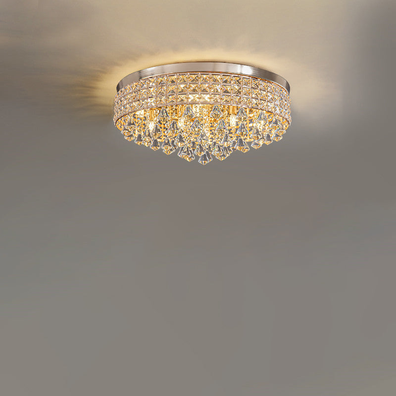 Modern Luxury Round Iron Crystal Beads 6/9-Light Flush Mount Ceiling Light For Living Room