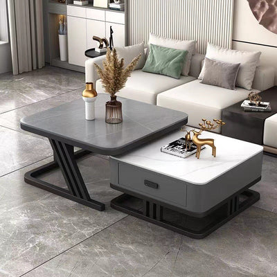 Modern Luxury Board Top Iron Frame Square Nesting Coffee Table Drawer For Living Room