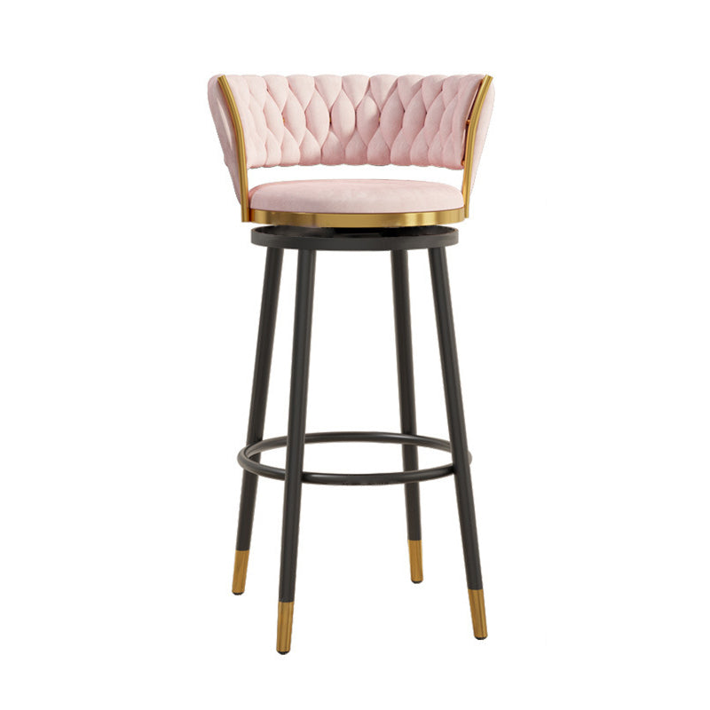 Contemporary Luxury Round Velvet Upholstered Swivel Bar Stool Backrest Footrest For Dining Room