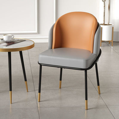 Modern Luxury Square Upholstered Curved Backrest Leather Fabric Iron Dining Chair For Dining Room