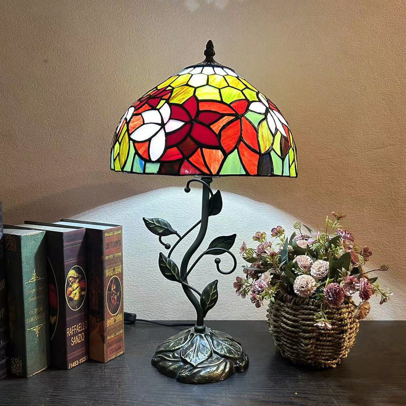 Traditional Tiffany Dome Iron Glass 1-Light Table Lamp For Living Room