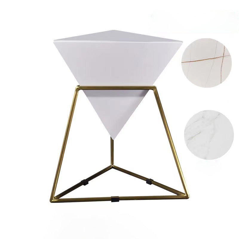 Contemporary Nordic Triangle Pyramid Glass Slate Metal Side Table For Bedside