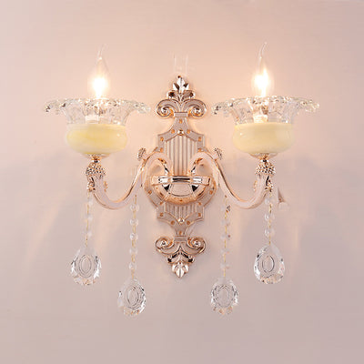 Traditional European Carved Sconce Zinc Alloy Imitation Jade 1/2 Light Wall Sconce Lamp For Living Room