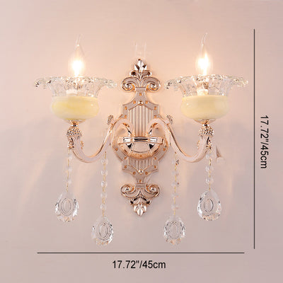 Traditional European Carved Sconce Zinc Alloy Imitation Jade 1/2 Light Wall Sconce Lamp For Living Room